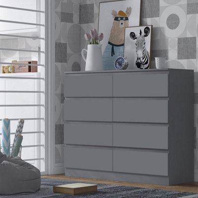 Fwstyle Stora Dark Grey 8 Drawer Chest (H) 99Cm (W) 110Cm (D) 40Cm - Extra Deep 14Cm Drawers - image 1