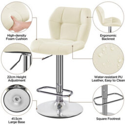 Yaheetech Set Of 2 Beige Modern Faux Leather Adjustable Swivel Bar Stools With Tufted Back And Footrest - thumbnail 4