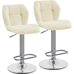 Yaheetech Set Of 2 Beige Modern Faux Leather Adjustable Swivel Bar Stools With Tufted Back And Footrest - thumbnail 2