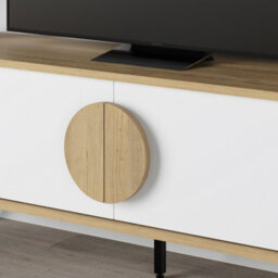 Decortie Gora Modern Tv Unit Oak, White 140(W)Cm With 2 Door Flap Stay Storage Tv Cabinet Entertainment Metal Legs - thumbnail 6