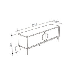 Decortie Gora Modern Tv Unit Oak, White 140(W)Cm With 2 Door Flap Stay Storage Tv Cabinet Entertainment Metal Legs - thumbnail 3
