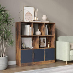 Urbn-Living Urbnliving Asymmetrical 8 Cube Rustic Brown Bookcase Freestanding Storage Unit With 3 Gloss Doors - Grey - thumbnail 2