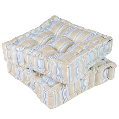 Dibor Set Of 2 Blue Striped Indoor Dining Chair Seat Pad Box Cushions - image 1