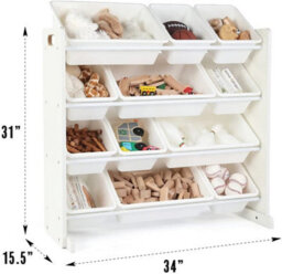 Humble Crew Children's Shelf, Toy Organiser Shelf With 12 Storage Boxes, White/white - thumbnail 3