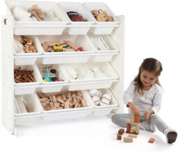 Humble Crew Children's Shelf, Toy Organiser Shelf With 12 Storage Boxes, White/white - thumbnail 5