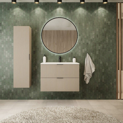 Heze Furniture Flow Wall-Mounted 2 Drawer Bathroom Vanity Cabinet With Basin 80Cm - Cashmere - image 1