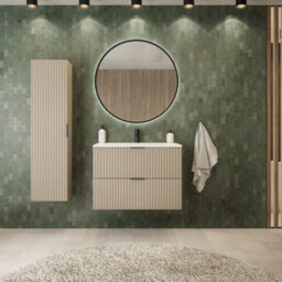 Heze Furniture Flow Wall-Mounted 2 Drawer Bathroom Vanity Cabinet With Basin 80Cm - Cashmere - thumbnail 1