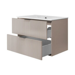 Heze Furniture Flow Wall-Mounted 2 Drawer Bathroom Vanity Cabinet With Basin 80Cm - Cashmere - thumbnail 3