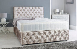 Adore Designs Chesterfield Crushed Velvet Divan Bed, With Orthopaedic Mattress & Footboard - 3Ft Single - Champagne - 2 Drawers Right Side - thumbnail 1