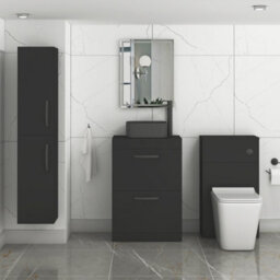 Royal Bathrooms Turin 600mm Freestanding Bathroom Vanity Unit With Sink 2 Drawer Matt Black & Art Square Countertop Basin - thumbnail 3