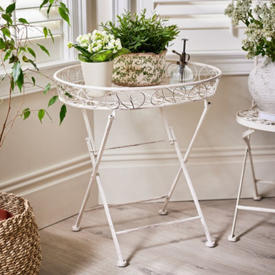 Dibor Vintage Style Luxury Cream Folding Indoor Hallway Bedside Coffee Tray Table - image 1