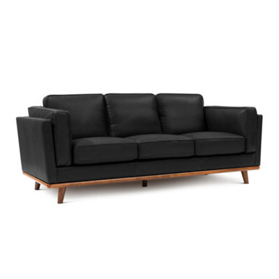 Valencia Artisan Leather Three Seats Sofa Black Nappa 11000 Top Grain Leather Alder Wood Legs And Frame - image 1