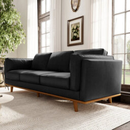 Valencia Artisan Leather Three Seats Sofa Black Nappa 11000 Top Grain Leather Alder Wood Legs And Frame - thumbnail 5