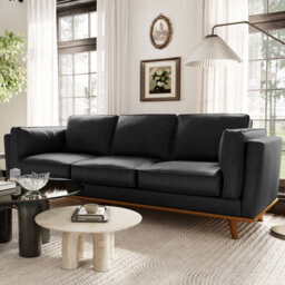 Valencia Artisan Leather Three Seats Sofa Black Nappa 11000 Top Grain Leather Alder Wood Legs And Frame - thumbnail 2