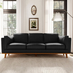 Valencia Artisan Leather Three Seats Sofa Black Nappa 11000 Top Grain Leather Alder Wood Legs And Frame - thumbnail 4