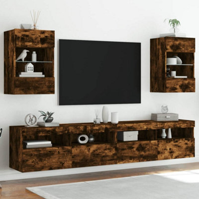 Berkfield Tv Wall Cabinets With Led Lights 2 Pcs Smoked Oak 40X30X60.5 Cm - image 1