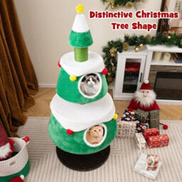 Costway Christmas Cat Tree Cute Cat Tower For Indoor Cats W/ 2 Condos-Green - thumbnail 7