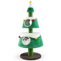 Costway Christmas Cat Tree Cute Cat Tower For Indoor Cats W/ 2 Condos-Green