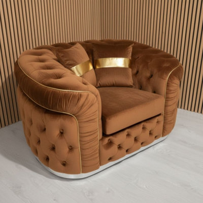 Stratus Interiors Ambassador Sofa Chesterfield Mink Toronto Gold Trim Plush Velvet - Frills