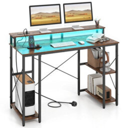 120 Cm Desk With Charging Station And Led Lights Workstation Gaming Table - thumbnail 1