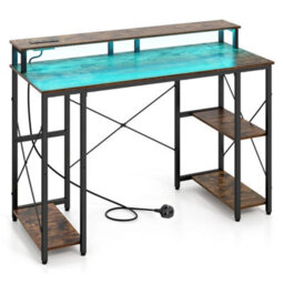 120 Cm Desk With Charging Station And Led Lights Workstation Gaming Table - thumbnail 4