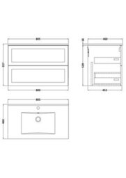 Balterley Stonnall Traditional Wall Hung 2 Drawers Vanity Unit With Minimalist Ceramic Basin, 800mm, Autumn Oak - thumbnail 2