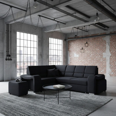 Wakiki Upholstered Corner Sofa Bed With Two Ottomans Left Or Right Storage Dolphin Mechanism 260X96X190Cm Black Left - image 1
