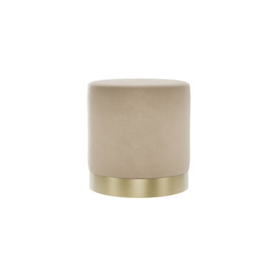 LPD Lara Beige Velvet Pouffe - Small Multipurpose Design With Brushed Gold Base - image 1