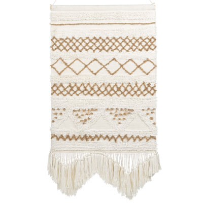 Beliani Fabric Wall Hanging Bazdan Cotton 107 Cm Beige - image 1
