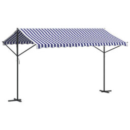 Berkfield Free Standing Awning Blue And White 400X300 Cm Fabric And Steel - thumbnail 2