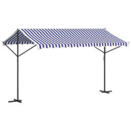 Berkfield Free Standing Awning Blue And White 400X300 Cm Fabric And Steel - thumbnail 5