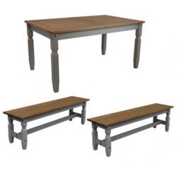 Dining Table 5'0 With 2 X 4'0 Benches Set Grey Wax Mexican Solid Pine - thumbnail 5