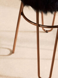 Orsina Rose Gold Metal And Black Faux Fur Stool, Small Hairpin Round Stool, Lightweight Fur Stool For Lounge - thumbnail 8