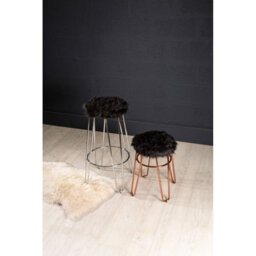 Orsina Rose Gold Metal And Black Faux Fur Stool, Small Hairpin Round Stool, Lightweight Fur Stool For Lounge - thumbnail 4