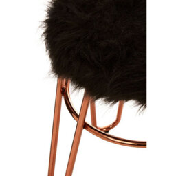 Orsina Rose Gold Metal And Black Faux Fur Stool, Small Hairpin Round Stool, Lightweight Fur Stool For Lounge - thumbnail 5