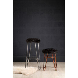 Orsina Rose Gold Metal And Black Faux Fur Stool, Small Hairpin Round Stool, Lightweight Fur Stool For Lounge - thumbnail 3