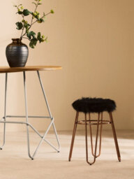 Orsina Rose Gold Metal And Black Faux Fur Stool, Small Hairpin Round Stool, Lightweight Fur Stool For Lounge - thumbnail 7