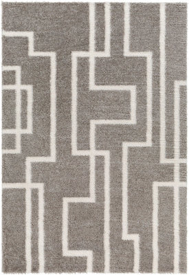 Livabliss Cloudy Shaggy-Modern Grey Ivory Soft Plush Pile Living Bedroom Rug 160 X 213 Cm Easy Care, Non Shedding - image 1