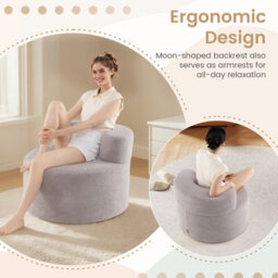 Costway Bean Bag Chair Moon-Shaped Floor Single Sofa Chair W/ Teddy Fleece-Grey - thumbnail 6