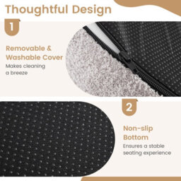 Costway Bean Bag Chair Moon-Shaped Floor Single Sofa Chair W/ Teddy Fleece-Grey - thumbnail 7