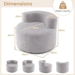 Costway Bean Bag Chair Moon-Shaped Floor Single Sofa Chair W/ Teddy Fleece-Grey - thumbnail 3