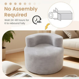 Costway Bean Bag Chair Moon-Shaped Floor Single Sofa Chair W/ Teddy Fleece-Grey - thumbnail 9