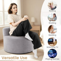 Costway Bean Bag Chair Moon-Shaped Floor Single Sofa Chair W/ Teddy Fleece-Grey - thumbnail 8