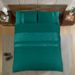 Casabella Luxury Crushed Velvet Panel Band Duvet Cover Sets With Pillow Case Double Duvet Cover Bedding Set Jade - thumbnail 6