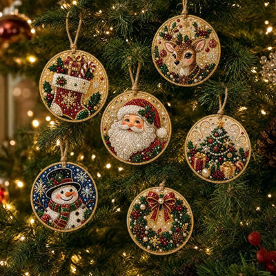 Amorly 6Pcs Christmas Ornaments Diy Pearl Diamond Art Kits With Twine For Holiday Window Christmas Decoration - image 1