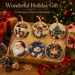 Amorly 6Pcs Christmas Ornaments Diy Pearl Diamond Art Kits With Twine For Holiday Window Christmas Decoration - thumbnail 6