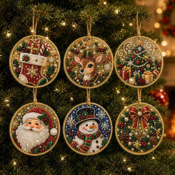 Amorly 6Pcs Christmas Ornaments Diy Pearl Diamond Art Kits With Twine For Holiday Window Christmas Decoration - thumbnail 7