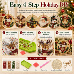Amorly 6Pcs Christmas Ornaments Diy Pearl Diamond Art Kits With Twine For Holiday Window Christmas Decoration - thumbnail 8