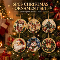 Amorly 6Pcs Christmas Ornaments Diy Pearl Diamond Art Kits With Twine For Holiday Window Christmas Decoration - thumbnail 2