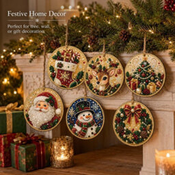Amorly 6Pcs Christmas Ornaments Diy Pearl Diamond Art Kits With Twine For Holiday Window Christmas Decoration - thumbnail 3
